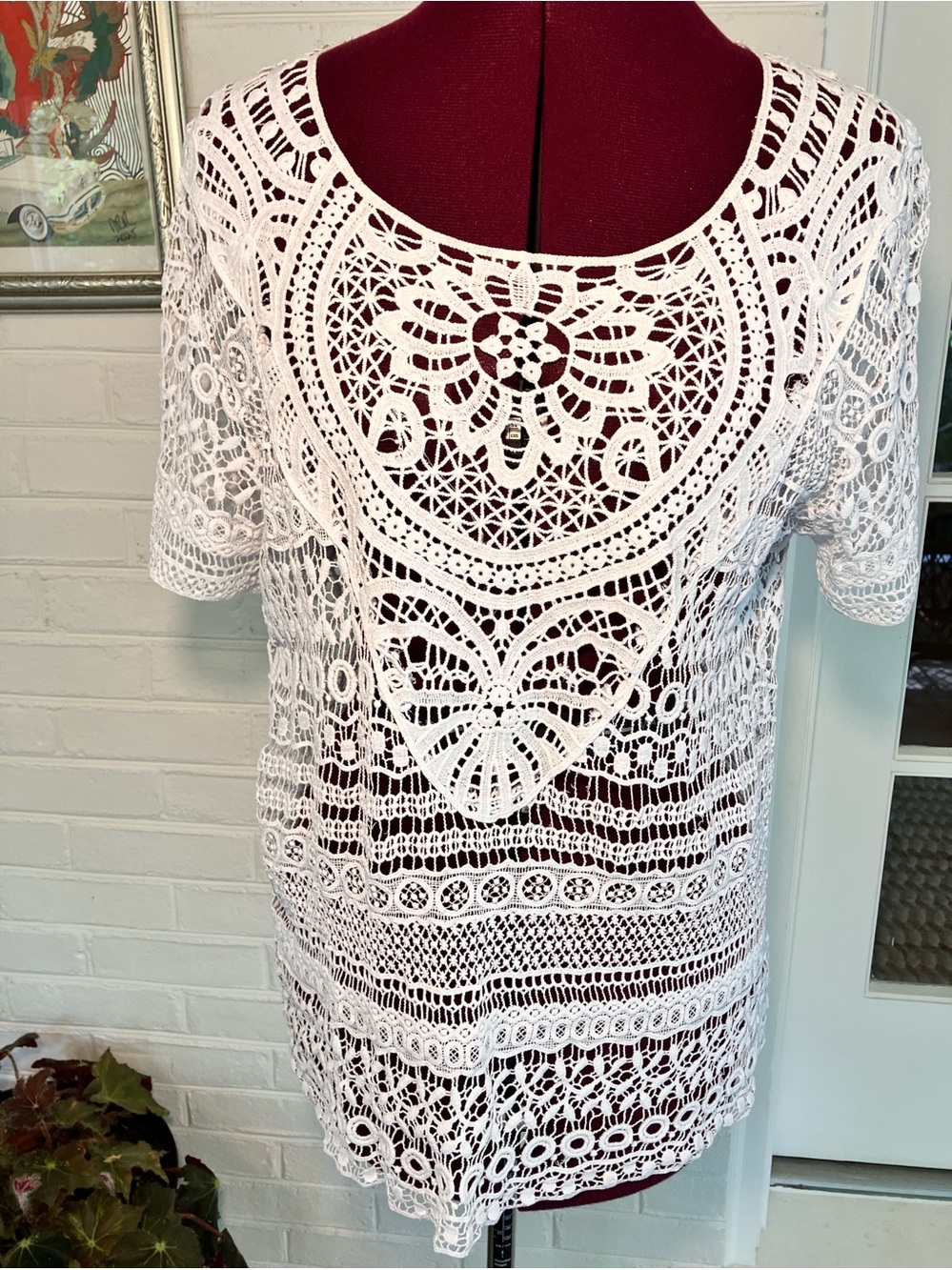 Fever | White Crochet Lace Top | Size Large | Boho Festival